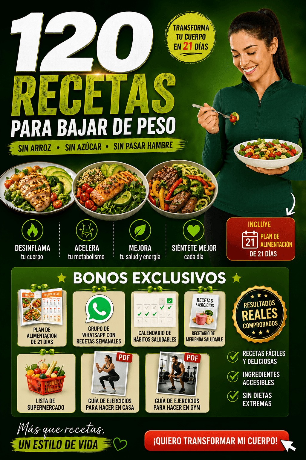 120 Recetas para Bajar de Peso, sin arroz, sin azúcar, sin pasar hambre