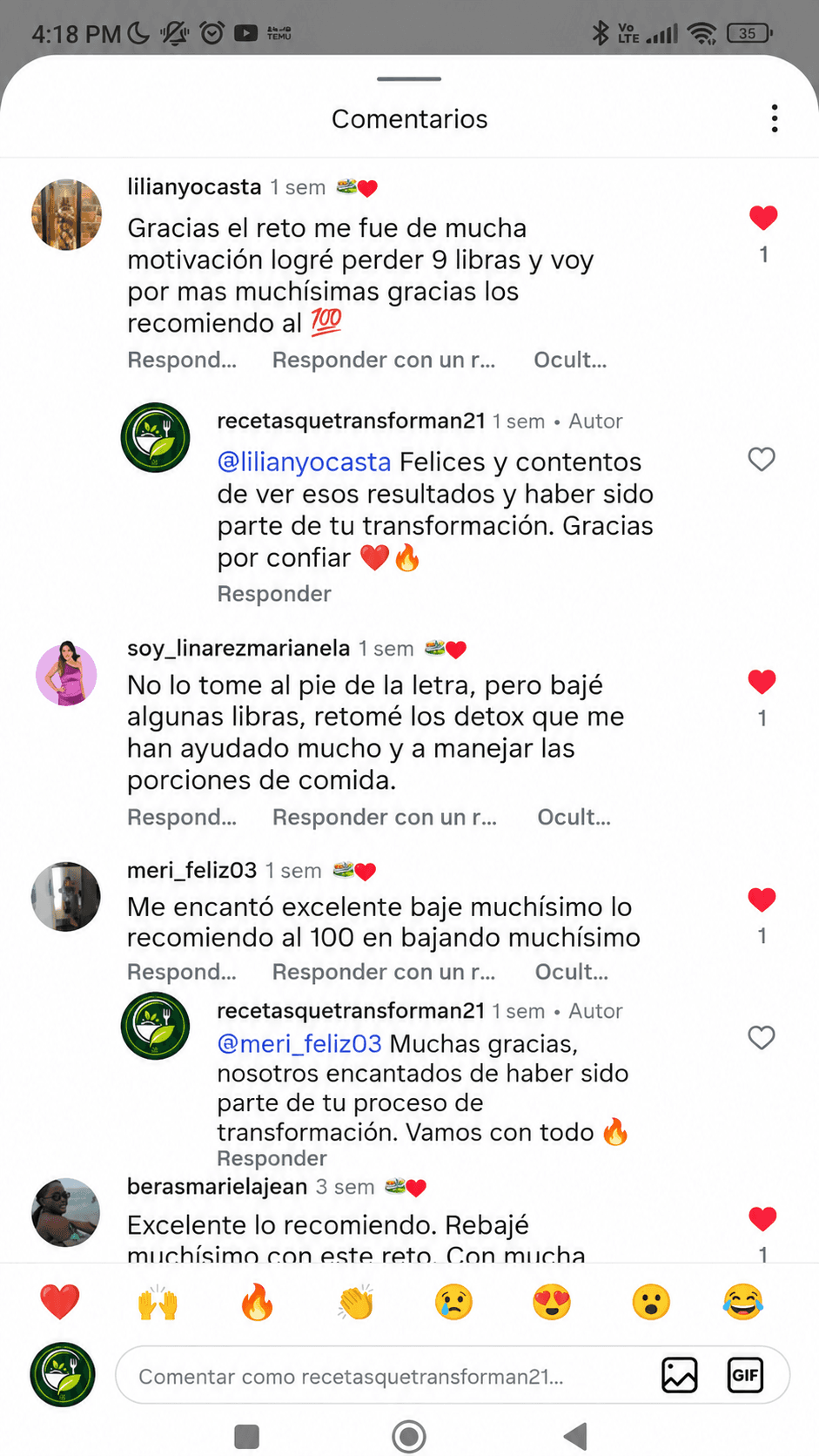 Comentario real de Instagram 3